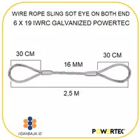 WIRE ROPE SLING SOFT EYE ON BOTH END 16 MM X 2,5 M. SWL 3,2 T POWERTEC