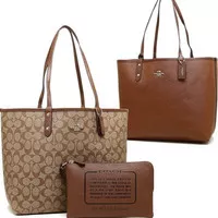 TAS Tote Bag 36658 Reversible Signature City Tote Khaki Saddle 