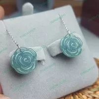 ANTING BATU GIOK HIJAU KEBIRUAN ASLI NATURAL JADEITE PERAK+SERTIFIKAT