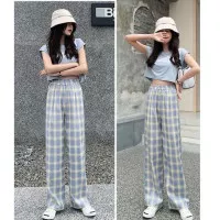 NF celana kulot tartan celana kotak import celana korea highwaist