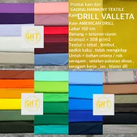 ( per 25 cm ) kain DRILL VALLETA lebar 150 cm american drill tebal lembut tetoron rayon bahan celana rok seragam sekolah setelan pakaian baju kemeja kerja dinas perawat suster ok jas blazer safari almamater polisi polri pdh pdl rompi