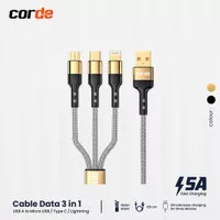 Kabel Data CORDE 3 in 1 Fast Charging 5A Micro USB Lightning Type C