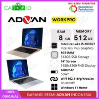 Laptop Advan Workpro RAM 8GB 256GB SSD Notebook Intel i5 Win 11 Resmi