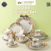 Vicenza Dinner Set Perangkat Makan Piring Gelas D88 Motif Magnolia