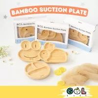 GOL Baby Piring Bayi Organic Bamboo Silicone Suction Plate Animal Character Shape Piring Tempat Makan Kayu Bambu Anak Bayi Piring Alat Tempat Makan MPASI Sekat Anak Bayi Organik Kayu Bambu Silikon MPASI Anak Bayi Bentuk Karakter Hewan dengan with Suction