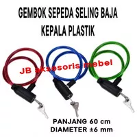 GEMBOK SEPEDA KEPALA PLASTIK 60 cm / KUNCI PENGAMAN MOTOR HELM PAGAR / GEMBOK KABEL KAWAT SELING BAJA diameter 6 mm