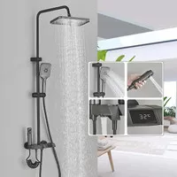 Shower Tiang colom Piano LED- shower tiang column suhu grey abu gun metal shower kolom mandi hujan rainfall murah