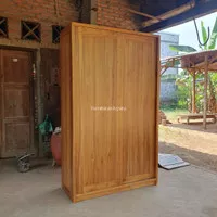 Lemari Pakaian Minimalis 2 Pintu Sliding Kayu Jati Solid Jepara