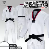 Baju Taekwondo Kerah Merah Hitam Hook Dobok Seragam Taekwondo Dobok D2V