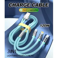 Kabel Data 3 IN 1 Android IOS Type-C Fast Charging Super Charge for Micro Type-C Lighting 1m 120W Tipe C USB Android Cable Data Paduan seng Kabel 120W 6A USB Untuk Tipe C IOS micro Kabel Pengisi Daya Android Apple type-c menebal kabel data pengisian day