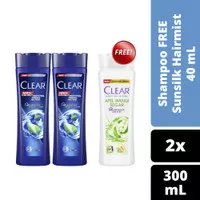 Clear Men Shampo Cool Sport Menthol 300Ml isi 2 FREE Clear Fresh Apple