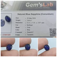 Natural blue sapphire Tanzania 3 ct GLI memo safir Afrika