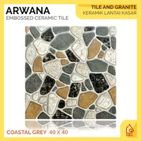 KERAMIK ARWANA 40 X 40 COASTAL GREY / KERAMIK LANTAI BATU ALAM KASAR TIMBUL