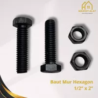 Baut Mur Hexagon M12 X 50 Mm Baja Hitam Kunci 19 / Baut Hex 1/2 X 2