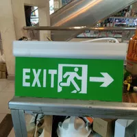 lampu exit led emergency 2 sisi Gambar orang lari