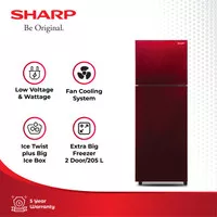 Sharp Kulkas 2 Pintu SJ-246XG-MR Shine Glass Matrix Red 205L