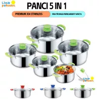 Panci Set 5 PCS Tutup Kaca Stainless 16/18/20/22/24cm Stock Pot Serbaguna Panci Susu Anti Lengket Panci Susu Stainless panci susu tutup kaca Panci mini Panci Kecil Panci Gagang Panci Bubur