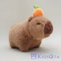 boneka capybara marmut raksasa coklat berdiri bawa buah jeruk small