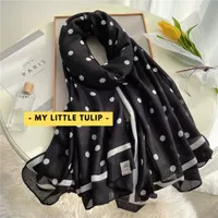 Scarf Polkadot Syal Kantoran Cewek Pashmina Polcadot Lucu Hitam Putih