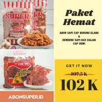 Paket Abon Sapi cap Burung Elang 250 gr kemasan Ziplock dan Dendeng Sapi Has Dalam cap Dewi 250 gr