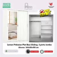 Lemari Pakaian Plat Besi 2 pintu Sliding Lemari Baju Plat Jumbo Putih