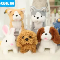 RuiLin Mainan Boneka Anjing Listrik Bisa Berjalan Guk Mengibaskan Ekor