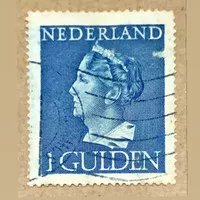 PRANGKO NEDERLAND 1946 QUEEN WILHELMINA 1 GULDEN USED.