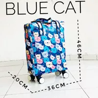 tas travel roda troli belanja barang foldable tote kucing biru