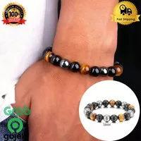 Gelang Batu Pria Wanita Tiger Eye Coklat Terapi Magnet Onyx Hitam G116