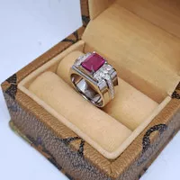 Cincin Perak Pria Batu Ruby Asli | Berlian Asli Free Memo