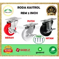 Roda Troli 2 inch (Putar + Rem), Roda Kastor PVC Nylon (Hidup + Rem).