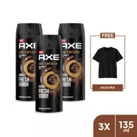 Axe Deodorant Body Spray Pria Dark Temptation 135Ml Isi 3 + Kaos