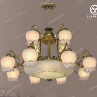 LAMPU GANTUNG KLASIK 2 SUSUN 8+4+3 BUNGA