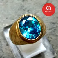 Cincin Gold Batu Permata Blue Topaz London Oval Cutting