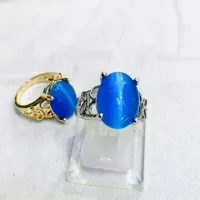 Ciincin batu mata kucing biru lapis emas kuning dan lapis emas putih