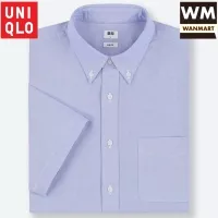 UNIQLO Men Shirt Kemeja Oxford Pria Slim Fit Lengan Pendek Blue