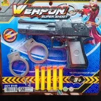 Mainan anak senapan peluru busa borgol soft bullet gun polisi police