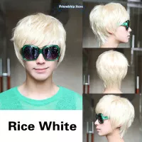 Wig / Rambut Pria / Wanita Model Lurus Pendek Platinum Warna Putih
