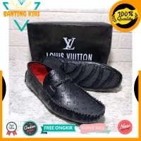 ORIGINAL sepatu pansus pria lv 5666 black loafers shoes - Hitam