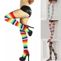 Kaos Kaki Panjang Lucu Sexy Strip Pelangi Di Atas Lutut