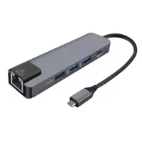USB Type C Hub 5 in 1 LAN Adapter HDMI with Pass-through Charging - YC