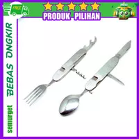 Aluminium Surface Swiss Knife with Spoon and Fork 6 in 1 - Silver