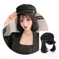 HTM wig topi fashion military bob wig hat rambut palsu hair extension