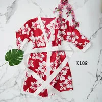 Piyama Seksi Baju Tidur Kimono Sexy Lingerie G-String Wnita Merah KL02