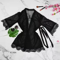 Set Seksi Kimono Black Valeria Premium Night Dress Sexy Lingerie KL18A