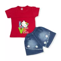 Baju Setelan Anak Perempuan Katun 6-12 Bulan Love Cat - Merah