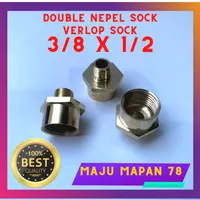 Double Nepel Sock drat luar dalam / Verlop Sock Kuningan 3/8 X 1/2