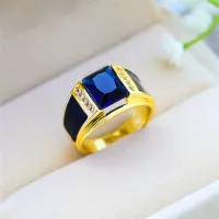 Cincin Pria Biru Safir Blue Saphire Cubic Zirconia Berbahan Ring Gold