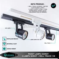 Paket Lampu Sorot 1 set isi 3 + Rel 1M LED Track Light Rel Spotlight
