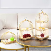 Ceramic Stand Cake Plate Bird cage Tempat Kue Gold/ Tray Buah 3Tingkat